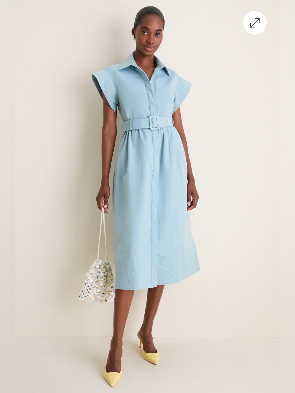 NWOT Tuckernuck Slate Blue Chloe Collared Belted Midi Dress, size M. No belt.